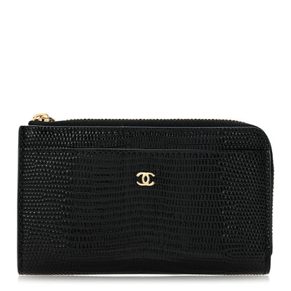Calfskin Lizard Embossed Zipped Card Holder Black