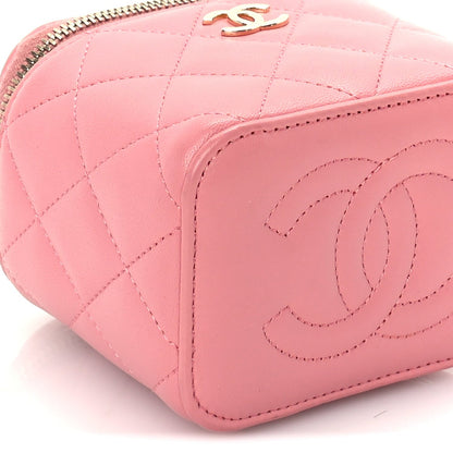 Lambskin Quilted Top Handle Mini Vanity Case With Chain Pink