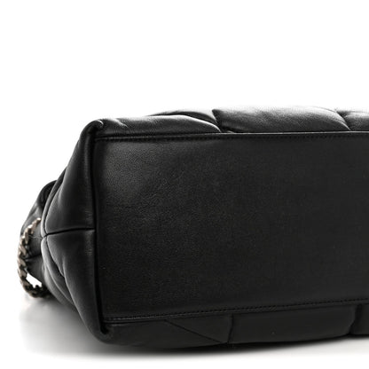 Lambskin Quilted Medium Loulou Puffer Monogram Chain Satchel Black