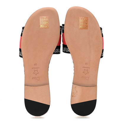 Canvas Coeur Des Curiosites Embroidered Dway Flat Slide Sandals 37 Multicolor