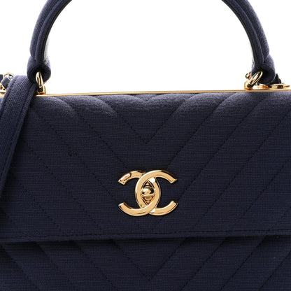 Jersey Chevron Quilted Small Trendy CC Dual Handle Flap Bag Navy Blue