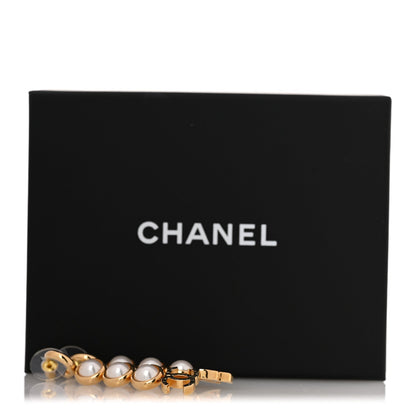 Metal Pearl CC Logo Drop Earrings White Gold
