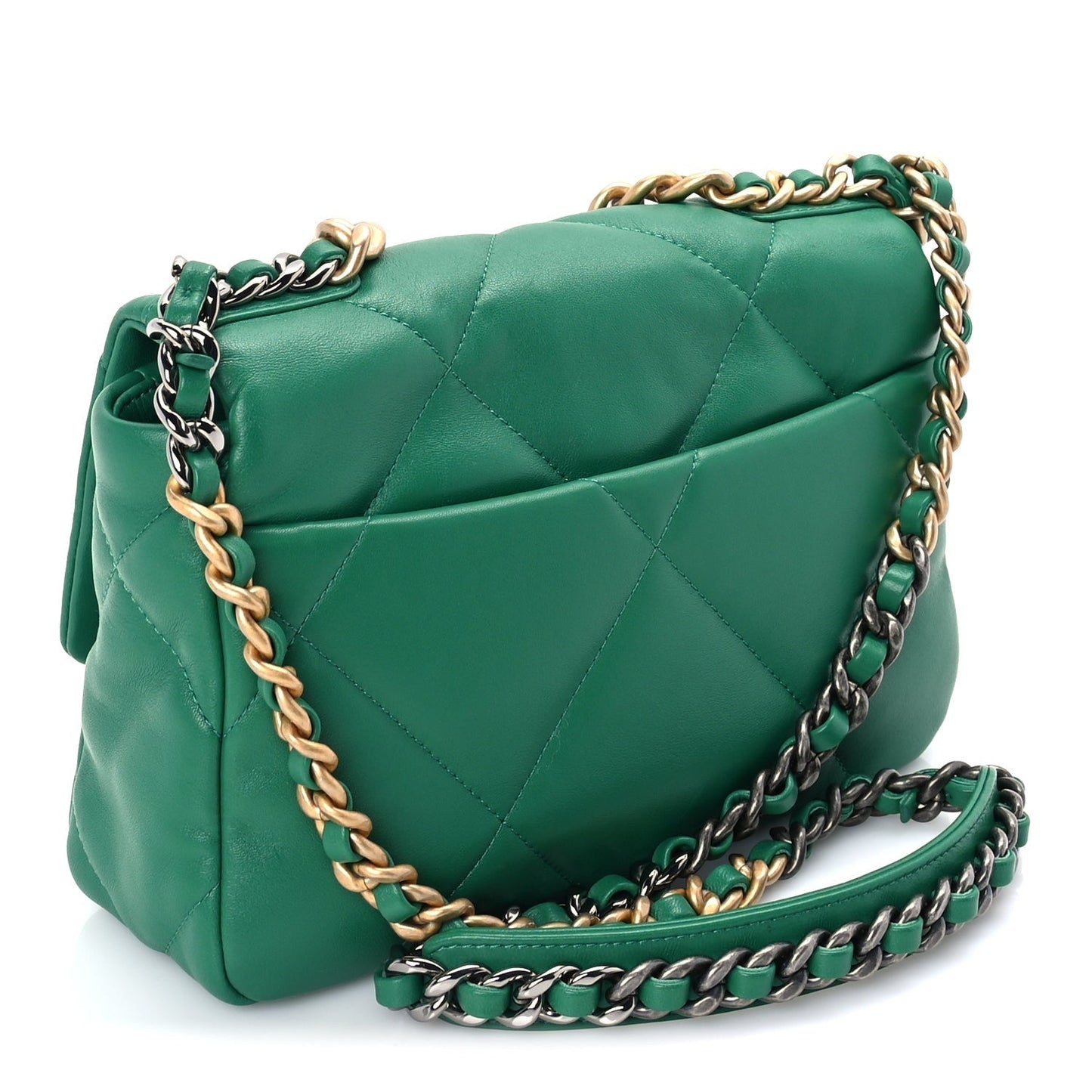 Lambskin Quilted Medium 19 Flap  Green
