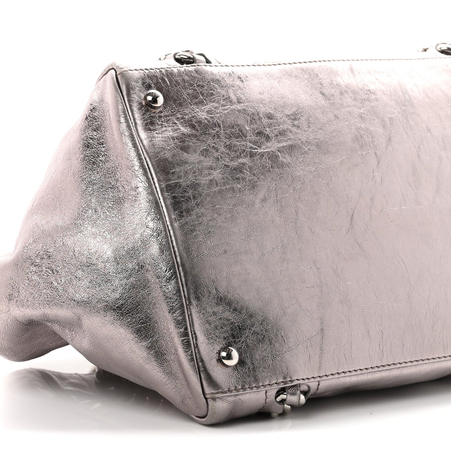 Metallic Cracked Calfskin Modern Chain Tote Dark Silver
