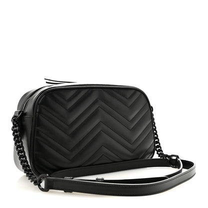 Calfskin Matelasse Monochrome Small GG Marmont Chain Shoulder Bag Black