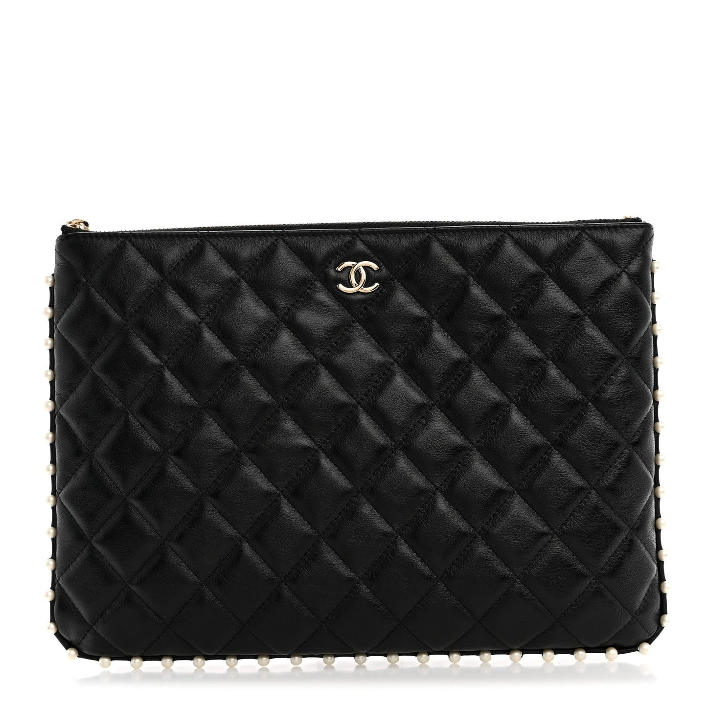 Calfskin Quilted Pearl Medium Cosmetic Case Black