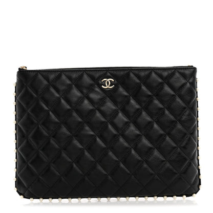 Calfskin Quilted Pearl Medium Cosmetic Case Black