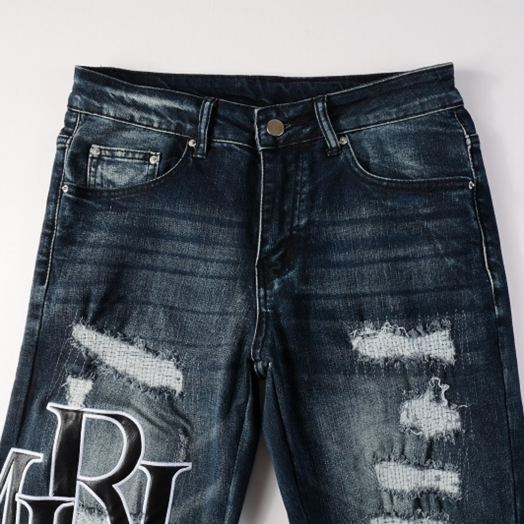 Amr Black Logo Patch Jeans