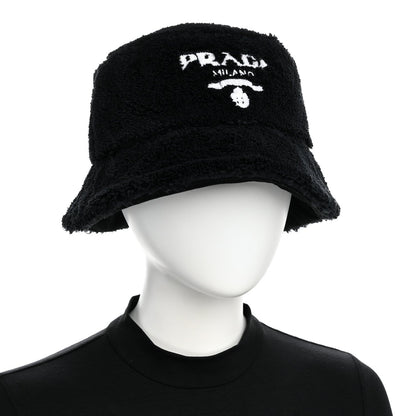 Terry Cloth Logo Embroidered Womens Bucket Hat S Black White