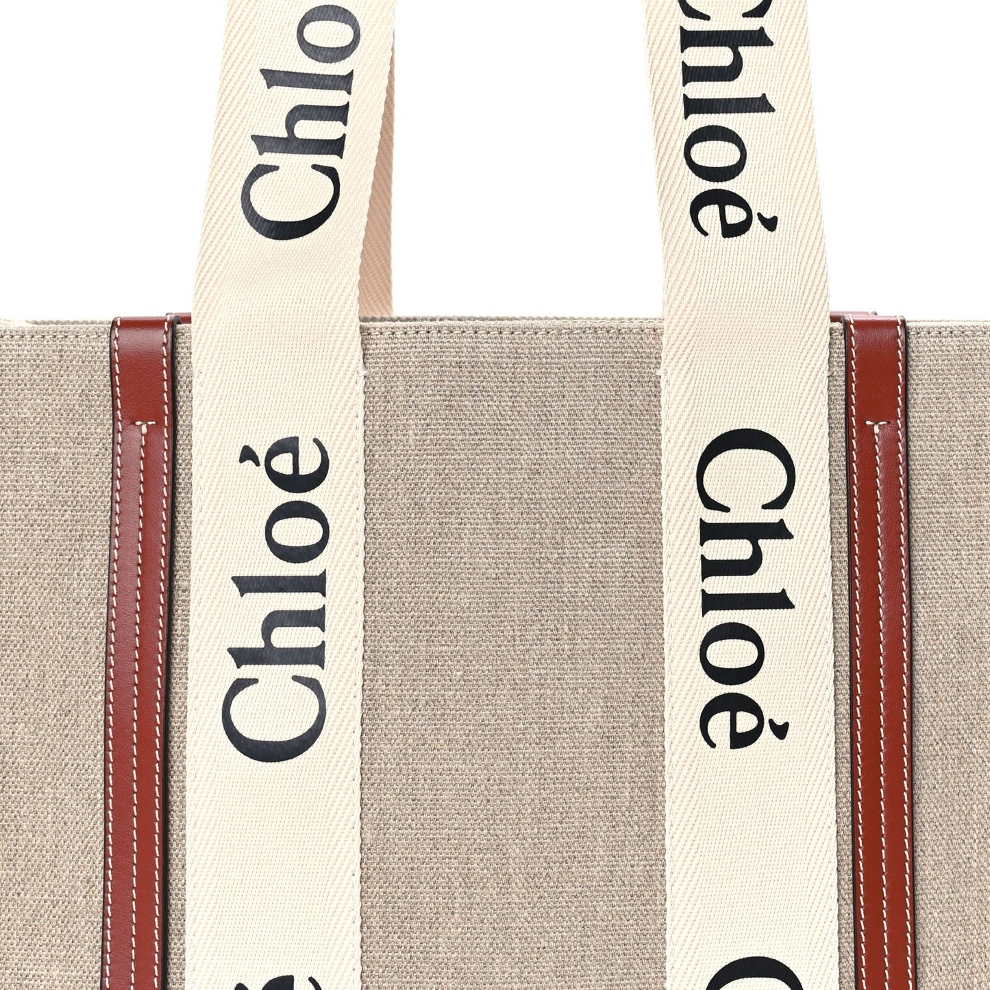 Linen Calfskin Medium Woody Ribbon Tote  White Brown