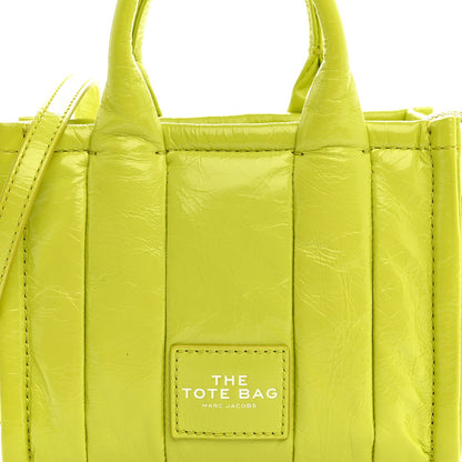 Shiny Crinkled Calfskin Mini The Tote Bag Acid Lime