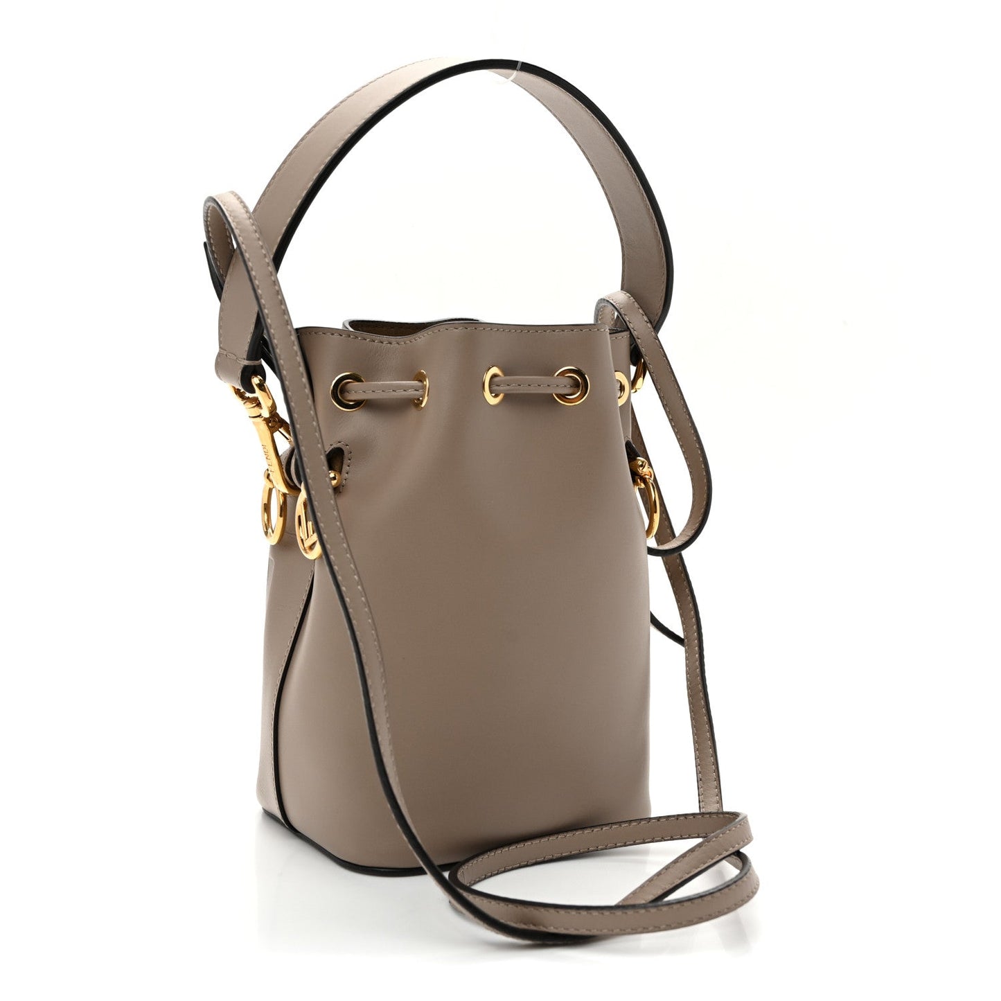 Vitello King F is Fendi Logo Embossed Mini Mon Tresor Bucket Bag Tortora