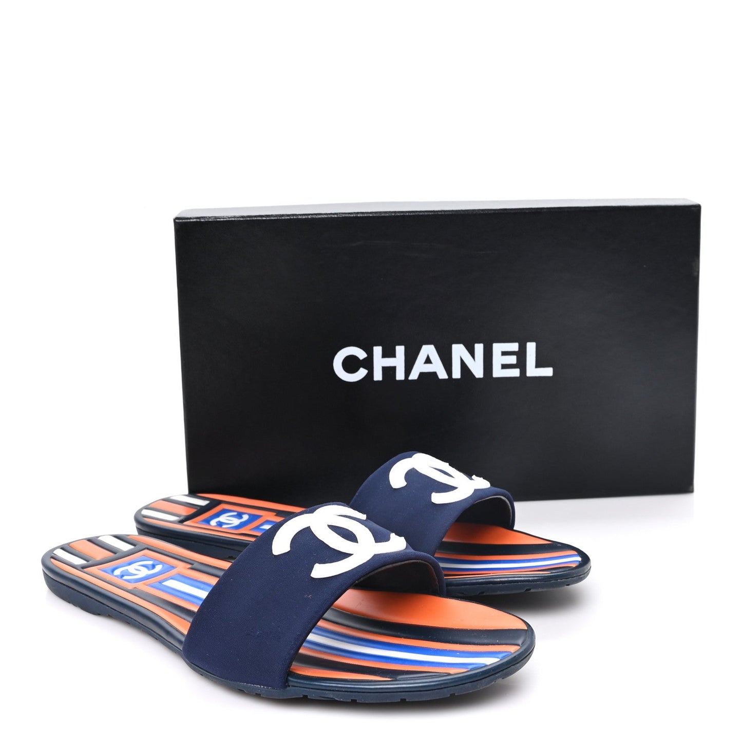 Rubber CC Mules Sandals  38  Dark Navy Blue Orange