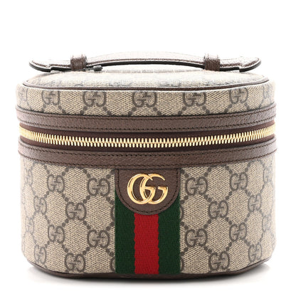 GG Supreme Monogram Textured Calfskin Web Ophidia Vanity Cosmetic Case Beige Ebony New Acero