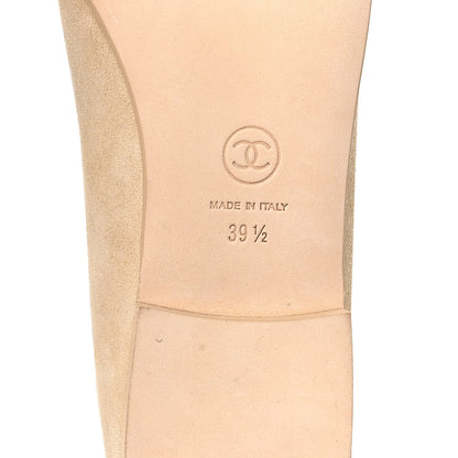 Suede Patent Calfskin Cap Toe CC Ballerina Flats 39.5 Beige