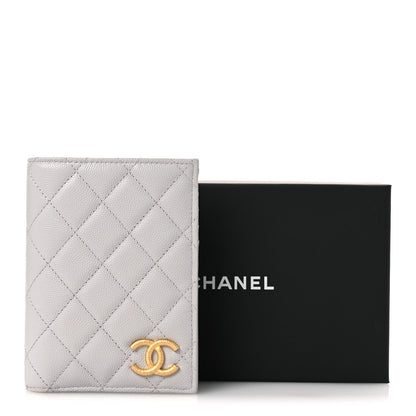 Caviar Quilted CC Passport Holder Grey