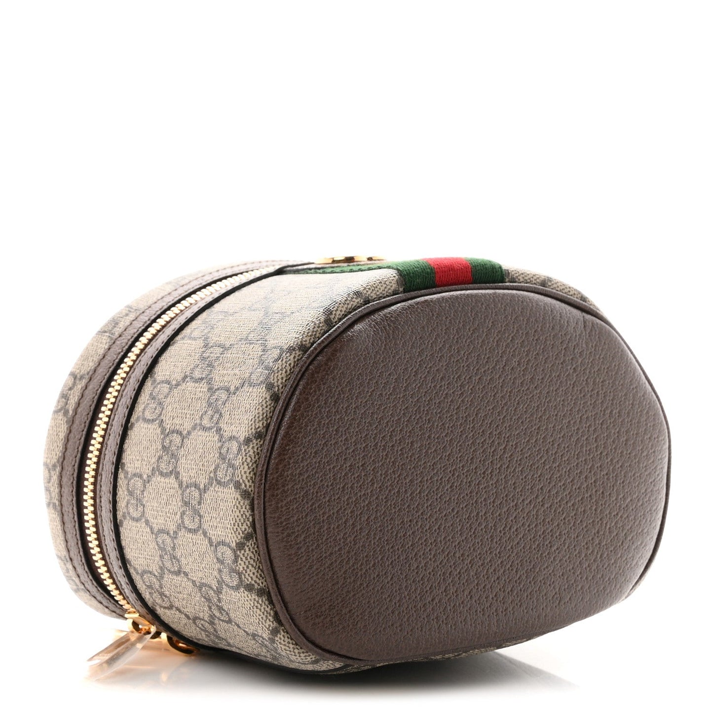 GG Supreme Monogram Textured Calfskin Web Ophidia Vanity Cosmetic Case Beige Ebony New Acero