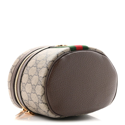 GG Supreme Monogram Textured Calfskin Web Ophidia Vanity Cosmetic Case Beige Ebony New Acero