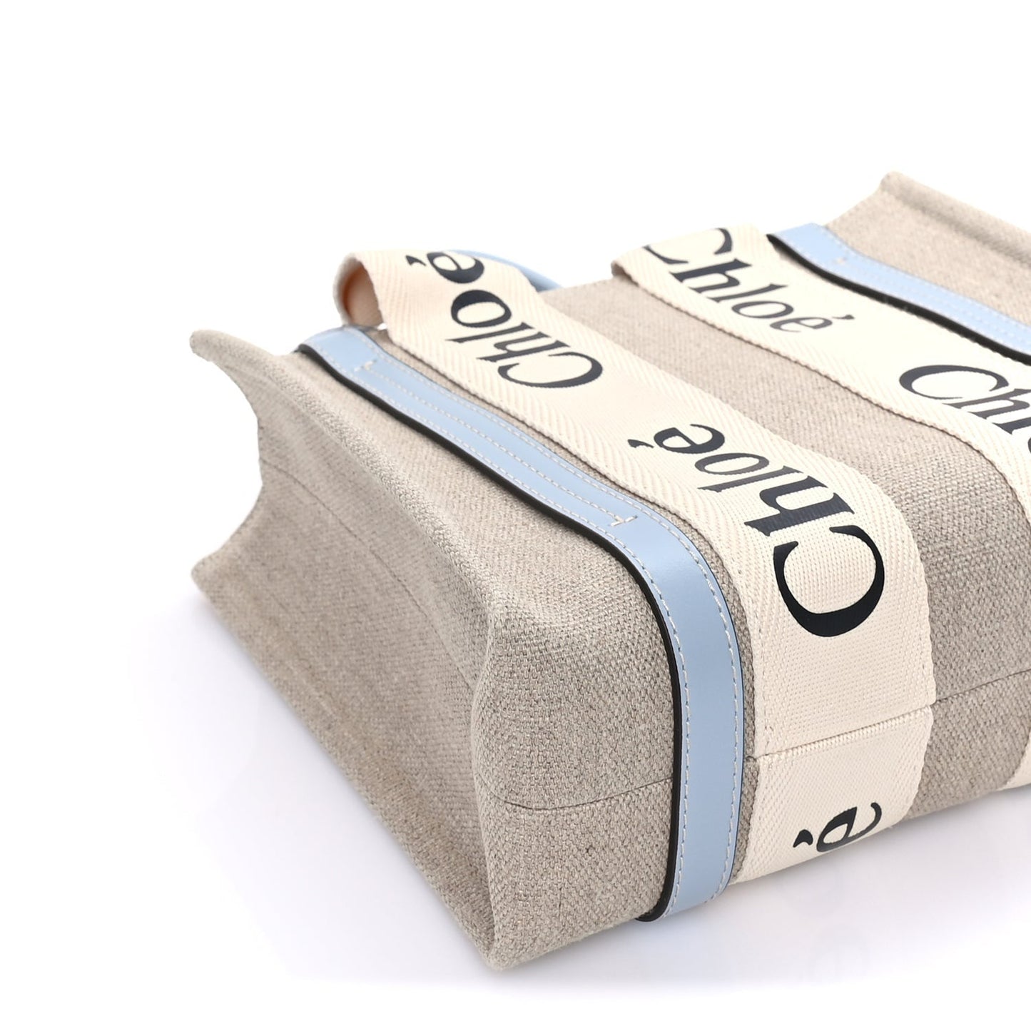 Cotton Calfskin Small Woody Ribbon Tote With Strap Light Blue