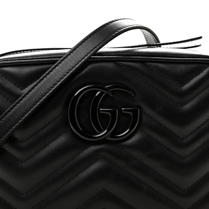 Calfskin Matelasse Monochrome Small GG Marmont Chain Shoulder Bag Black