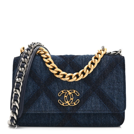 Denim Quilted 19 Wallet On Chain WOC  Blue