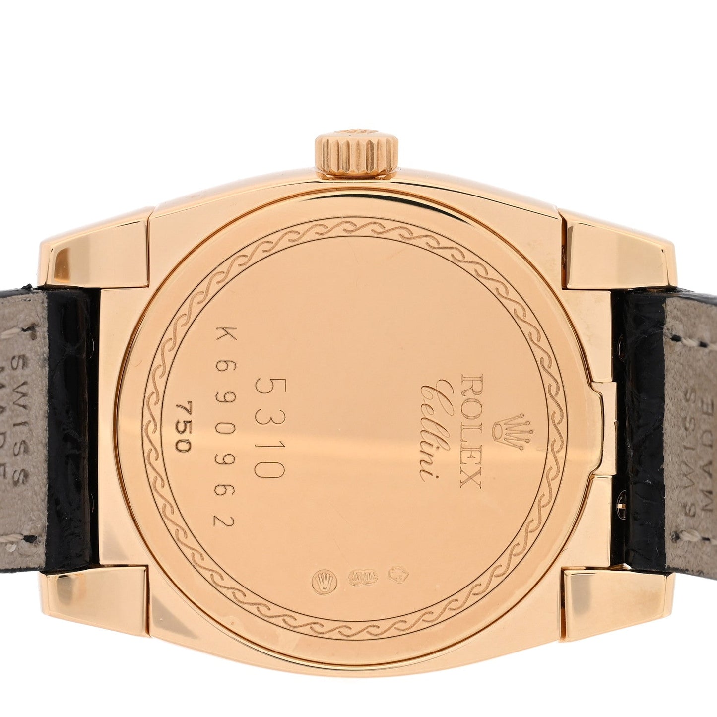 18K Yellow Gold Alligator 26mm Cellini Manual Winding Watch White 5310