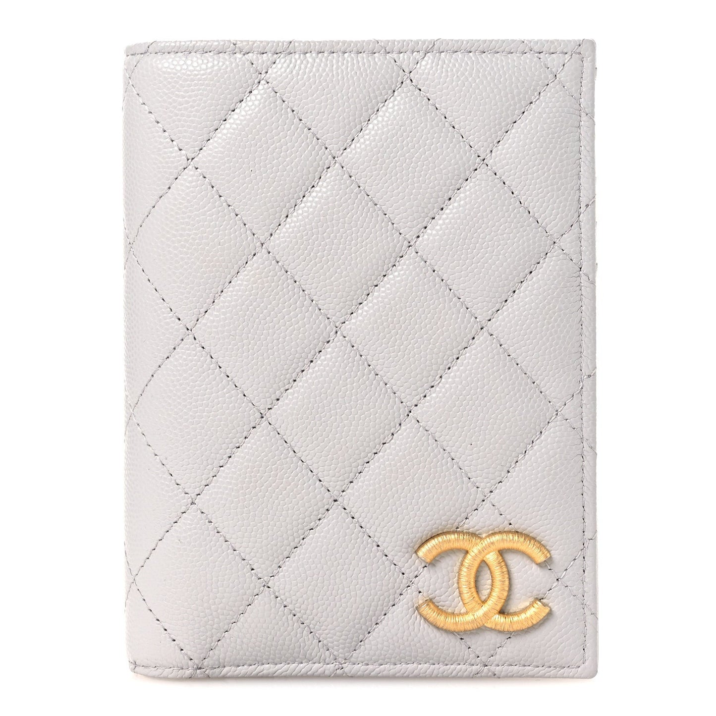 Caviar Quilted CC Passport Holder Grey