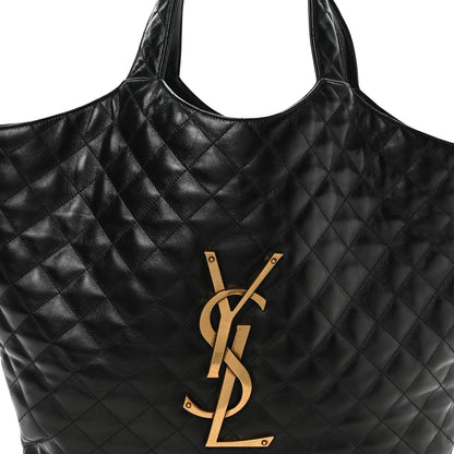 Lambskin Quilted Maxi Icare Shopping Tote Black