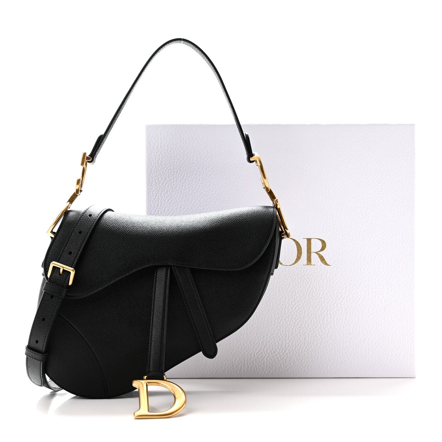 Grained Calfskin Saddle Bag With Strap Black