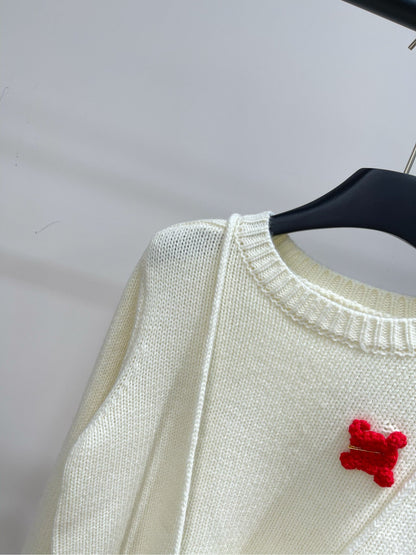 CE Beige Crew Neck Sweater with Brooch Decoration Wool Blend 320825
