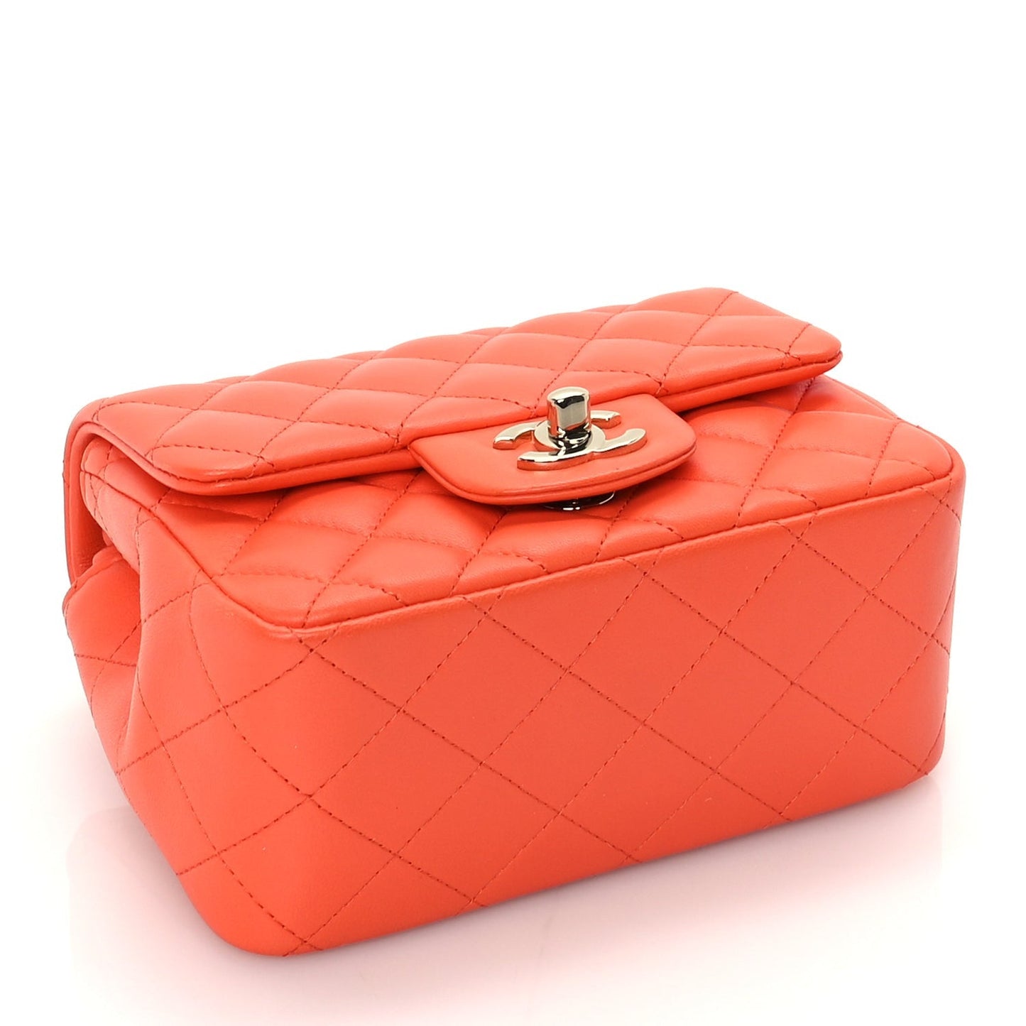 Lambskin Quilted Mini Square Flap Orange