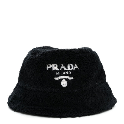 Terry Cloth Logo Embroidered Womens Bucket Hat S Black White