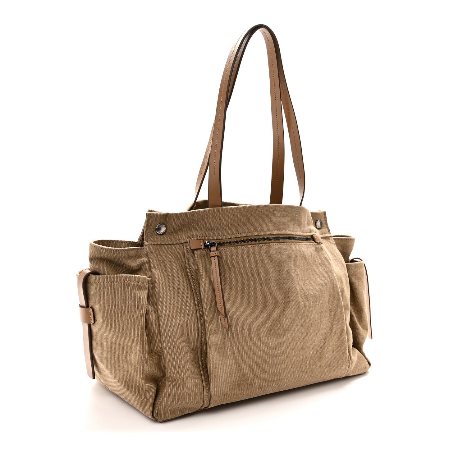 Canvas Calfskin Large Route Shoulder Bag Khaki