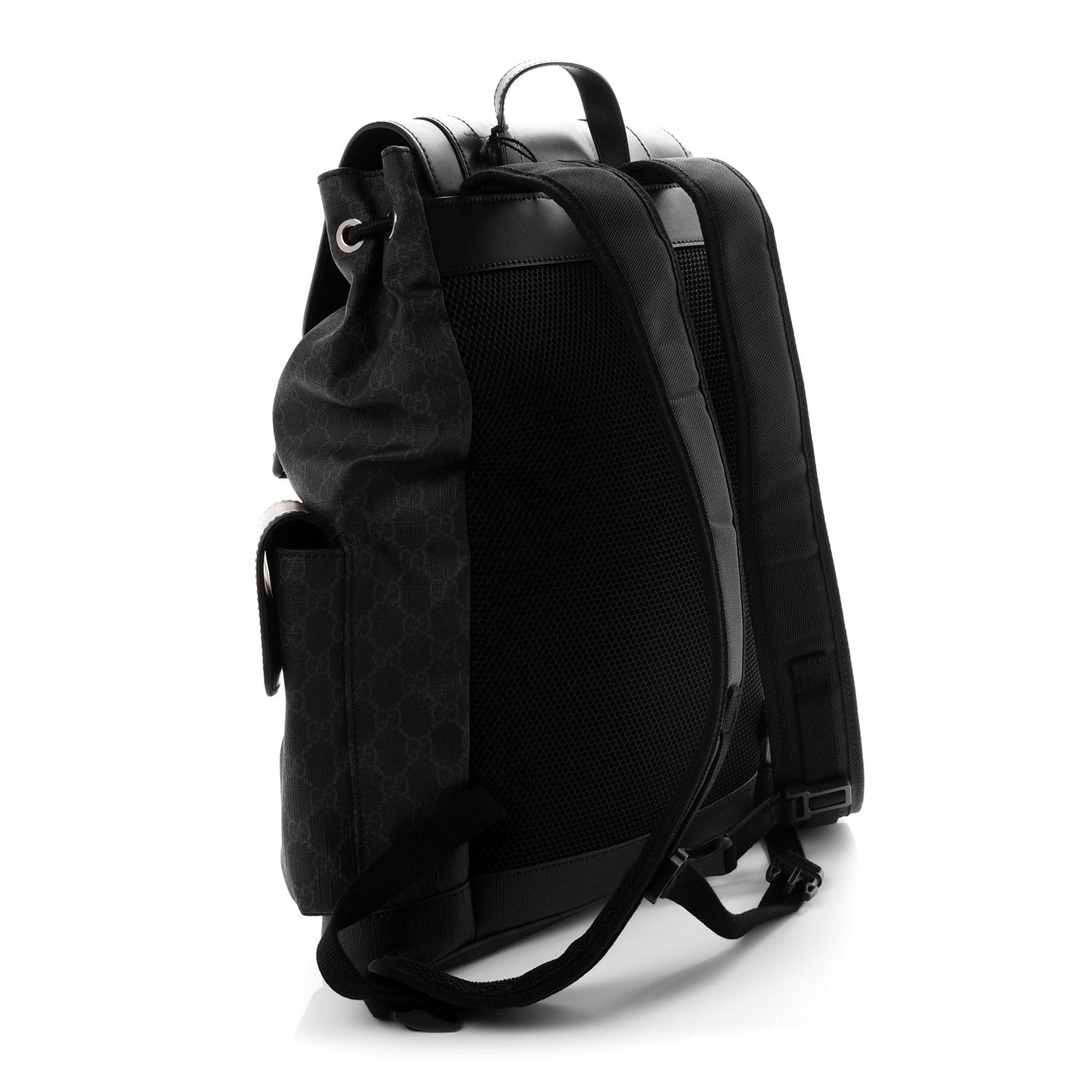 Soft GG Supreme Monogram Calfskin Web Double Buckle Backpack Black