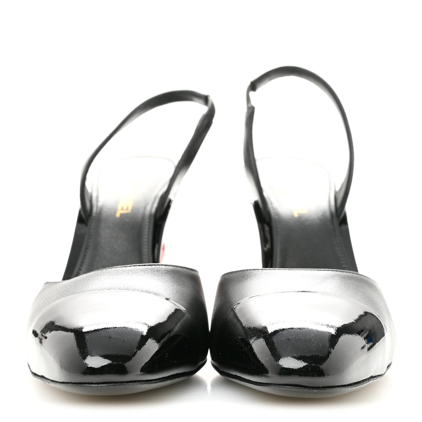 Lambskin Patent Calfskin Cap Toe CC Apple Slingback Pumps 38.5 Black