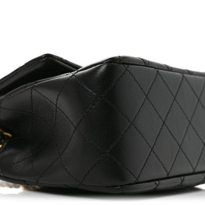 Lambskin Quilted Mini Pearl Crush Flap Black