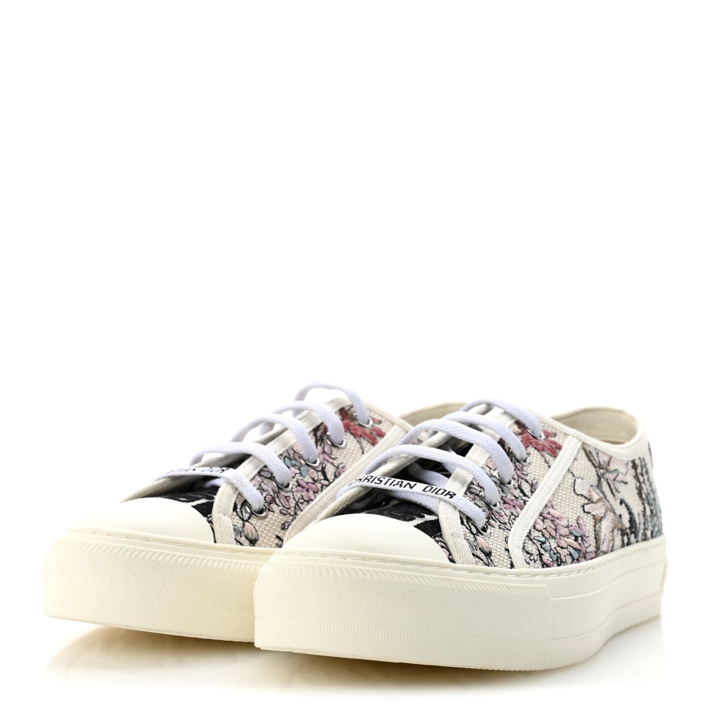 Canvas Embroidered Womens Walk'N'Dior Low Top Sneakers 38 White Multicolor