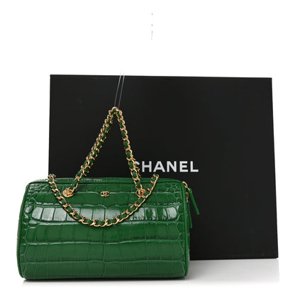 Calfskin Crocodile Embossed Mini Bowling Clutch With Chain Green