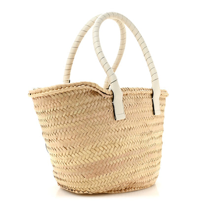 Raffia Grain Calfskin Medium Marcie Basket White