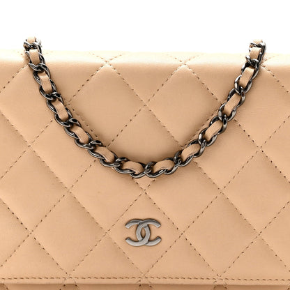 Lambskin Quilted Wallet On Chain WOC Beige