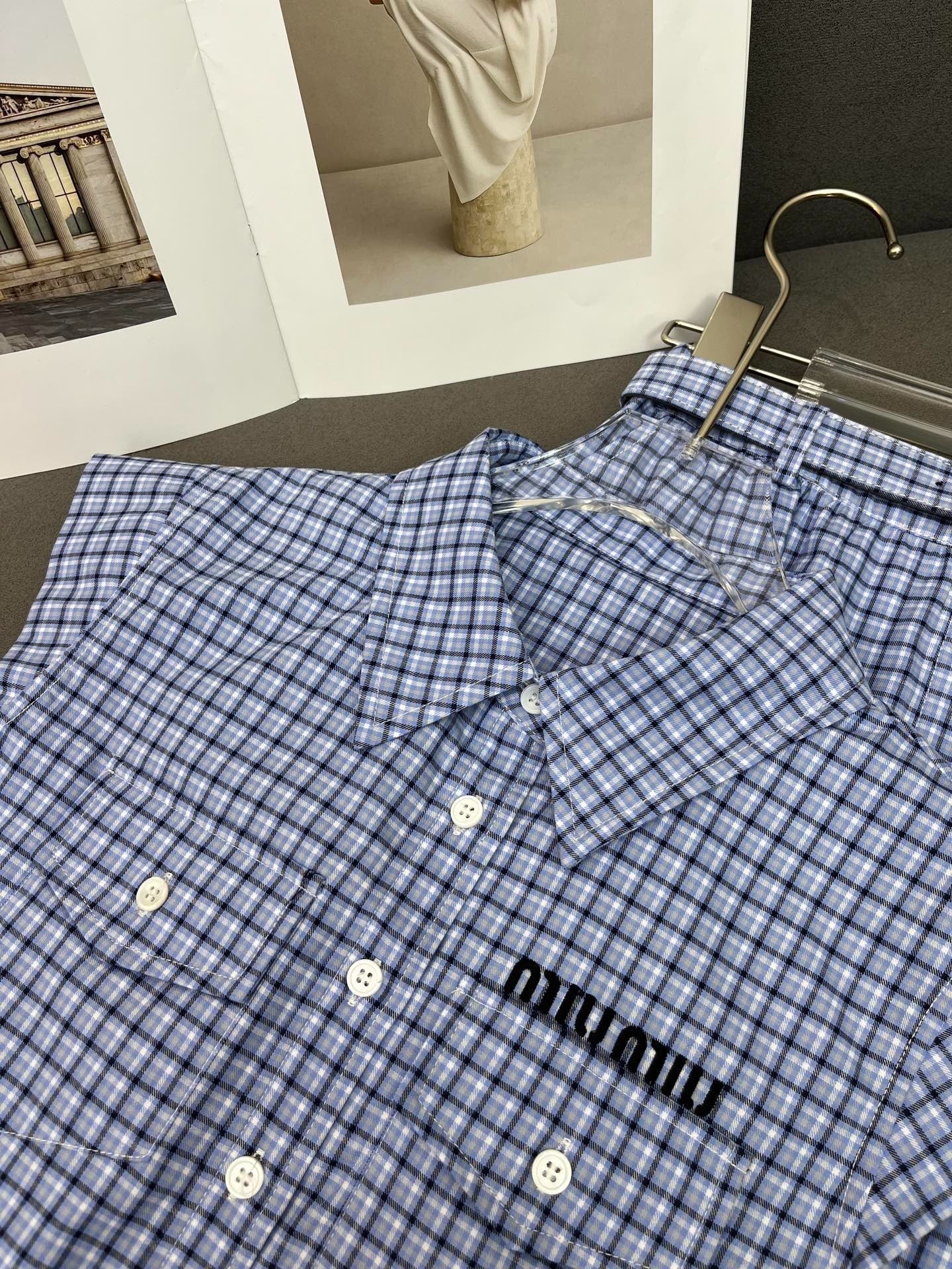 MATCHING SET WITH TOP AND BLUE PLAID MINI SKIRT