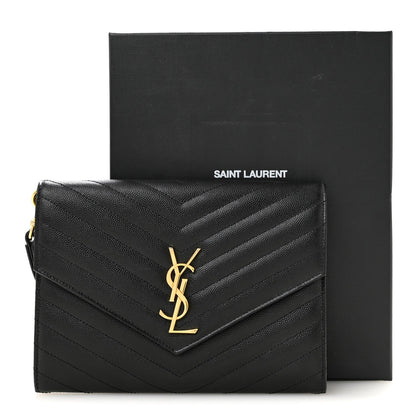 Grain De Poudre Matelasse Chevron Monogram Envelope Clutch Black