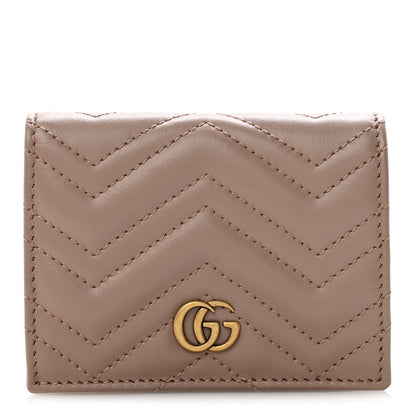 Calfskin Matelasse GG Marmont Card Case Wallet Porcelain Rose Porcelain Rose