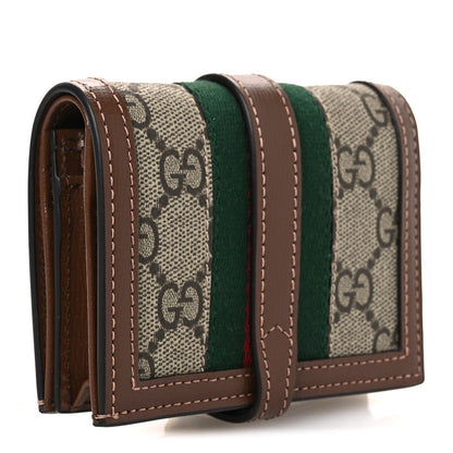 GG Supreme Monogram Textured Calfskin Web Jackie 1961 Card Case Beige Ebony Brown Sugar