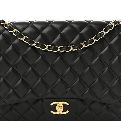 Lambskin Quilted Maxi Double Flap Black