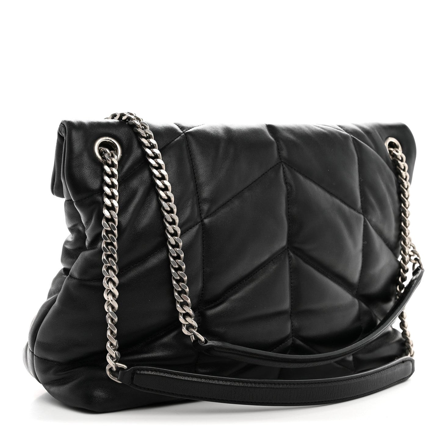 Lambskin Quilted Medium Loulou Puffer Monogram Chain Satchel Black