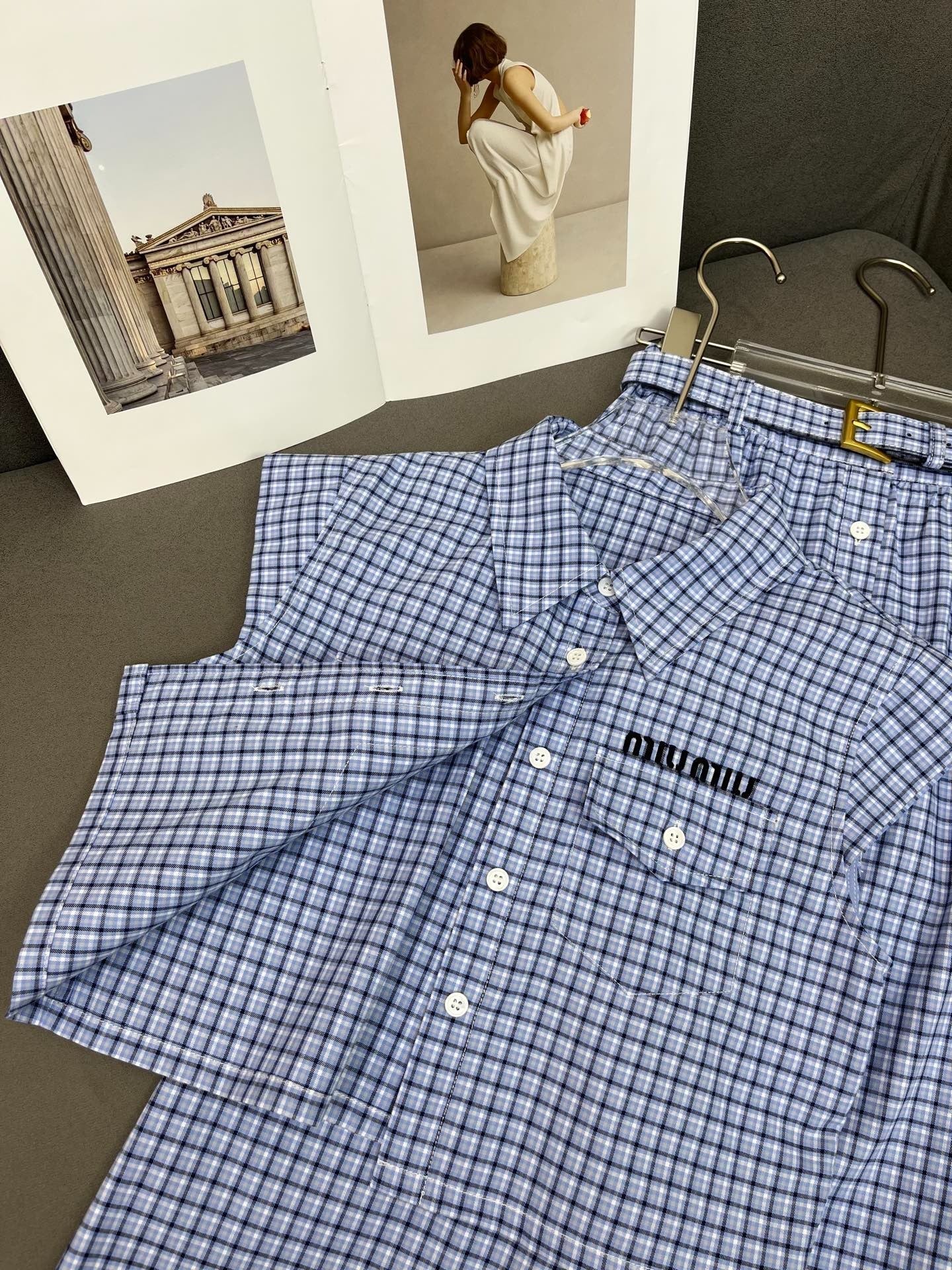 MATCHING SET WITH TOP AND BLUE PLAID MINI SKIRT