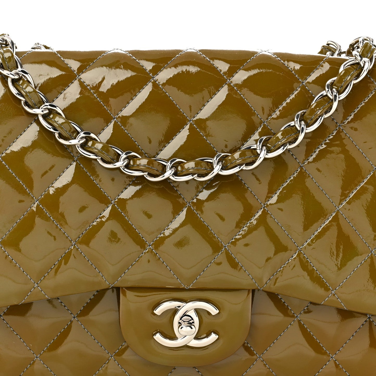 Patent Quilted Jumbo Single Flap Grey