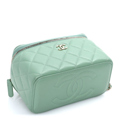 Lambskin Quilted Small Top Handle Vanity Case With Chain Light Green Light Green