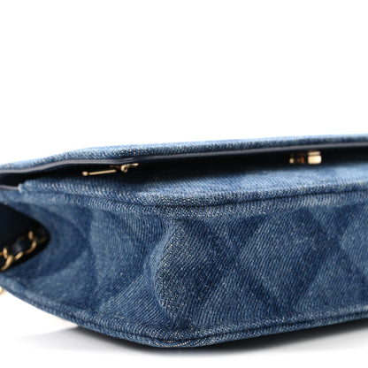 Denim Printed Wallet On Chain WOC Dark Blue